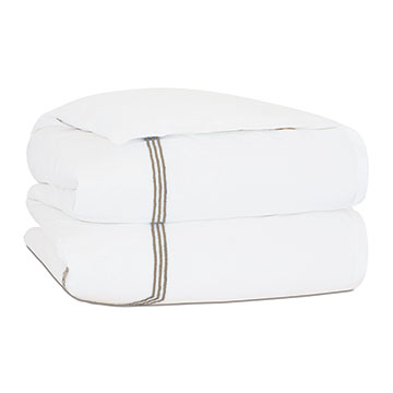 Tessa Satin Stitch Duvet Cover in White/Sable