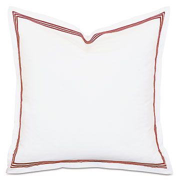 Tessa Satin Stitch Euro Sham in White/Scarlet