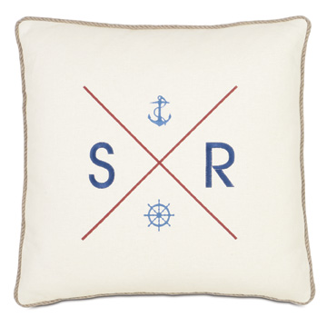 Maritime Embroidered Flag Accent Pillow In Ivory