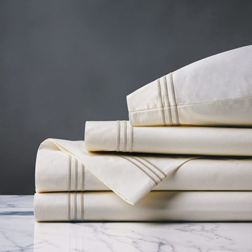 Tessa Satin Stitch Sheet Set in Ivory/Sable