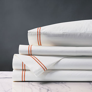 Enzo Satin Stitch Sheet Set in Coral