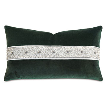 Uma Beaded Border Decorative Pillow In Emerald