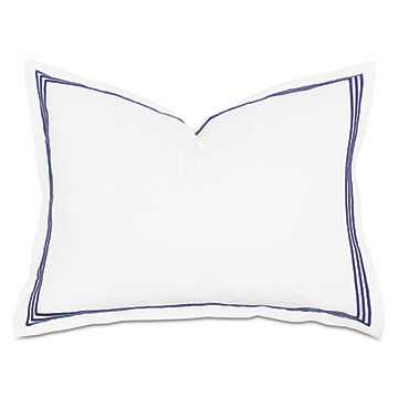 Tessa Satin Stitch Standard Sham in White/Navy