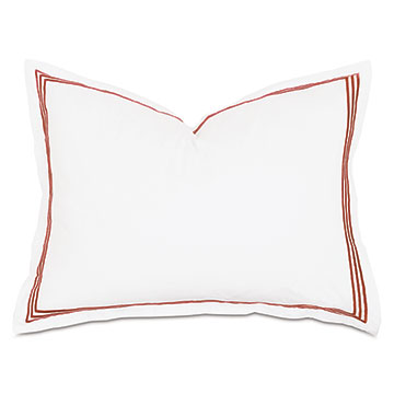 Tessa Satin Stitch Standard Sham in White/Scarlet