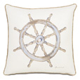 Maritime Hand Painted ShipS Wheel Accent Pillow In Ivory