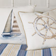 Maritime Hand Painted ShipS Wheel Accent Pillow In Ivory