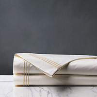 Tessa Satin Stitch Flat Sheet in Ivory/Bisque