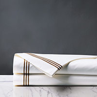 Tessa Satin Stitch Flat Sheet in White/Brown