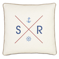 Maritime Embroidered Flag Accent Pillow In Ivory