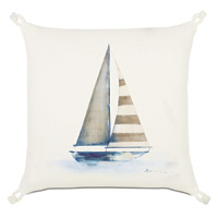 Maritime Hand Painted Yacht Accent Pillow In Ivory