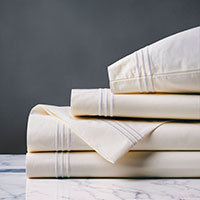 Tessa Satin Stitch Sheet Set in Ivory/White