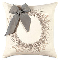 Wreath Handpainted Decorative Pillow in Silver