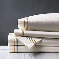 Tessa Satin Stitch Sheet Set in Ivory/Antique