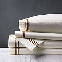 Tessa Satin Stitch Sheet Set in Ivory/Brown