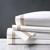 Tessa Satin Stitch Sheet Set in White/Antique