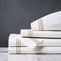 Tessa Satin Stitch Sheet Set in White/Sable