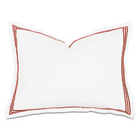 Tessa Satin Stitch Standard Sham in White/Scarlet