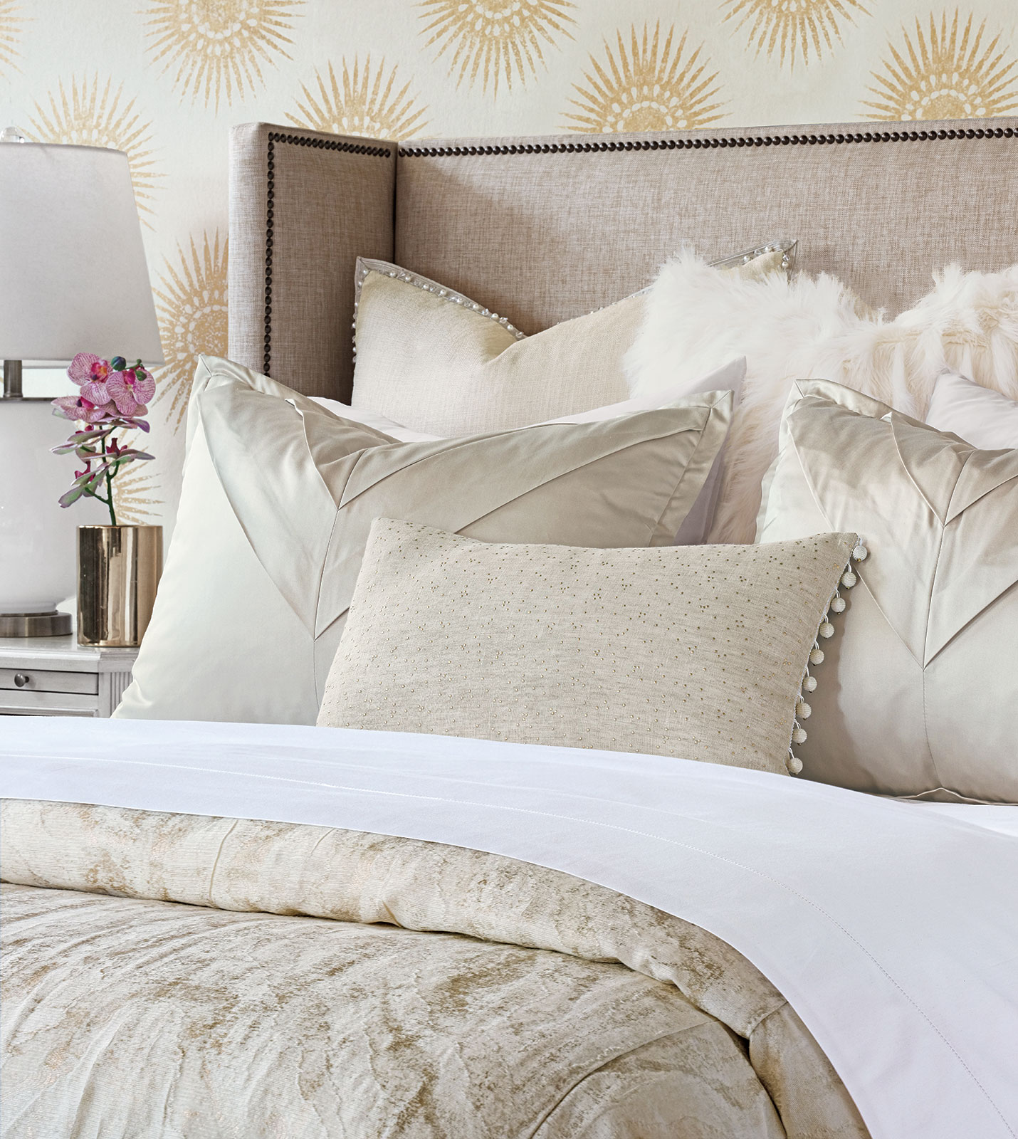 Marceau Gold Dotted Decorative Pillow | Eastern Accents